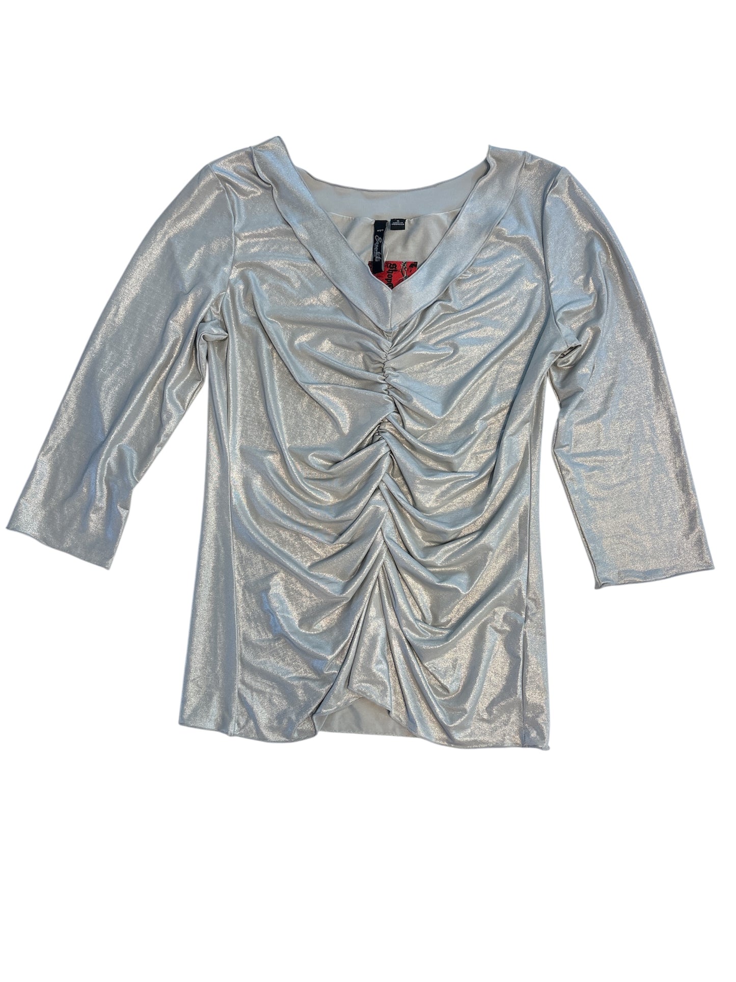 Metallic ruched 3/4 sleeve top size small