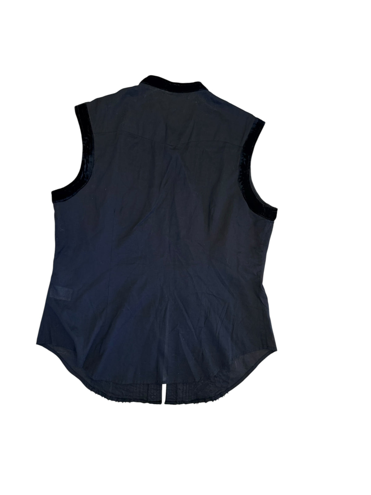 Black Textured Velvet Trim Button-Up Sleeveless Top Size Large