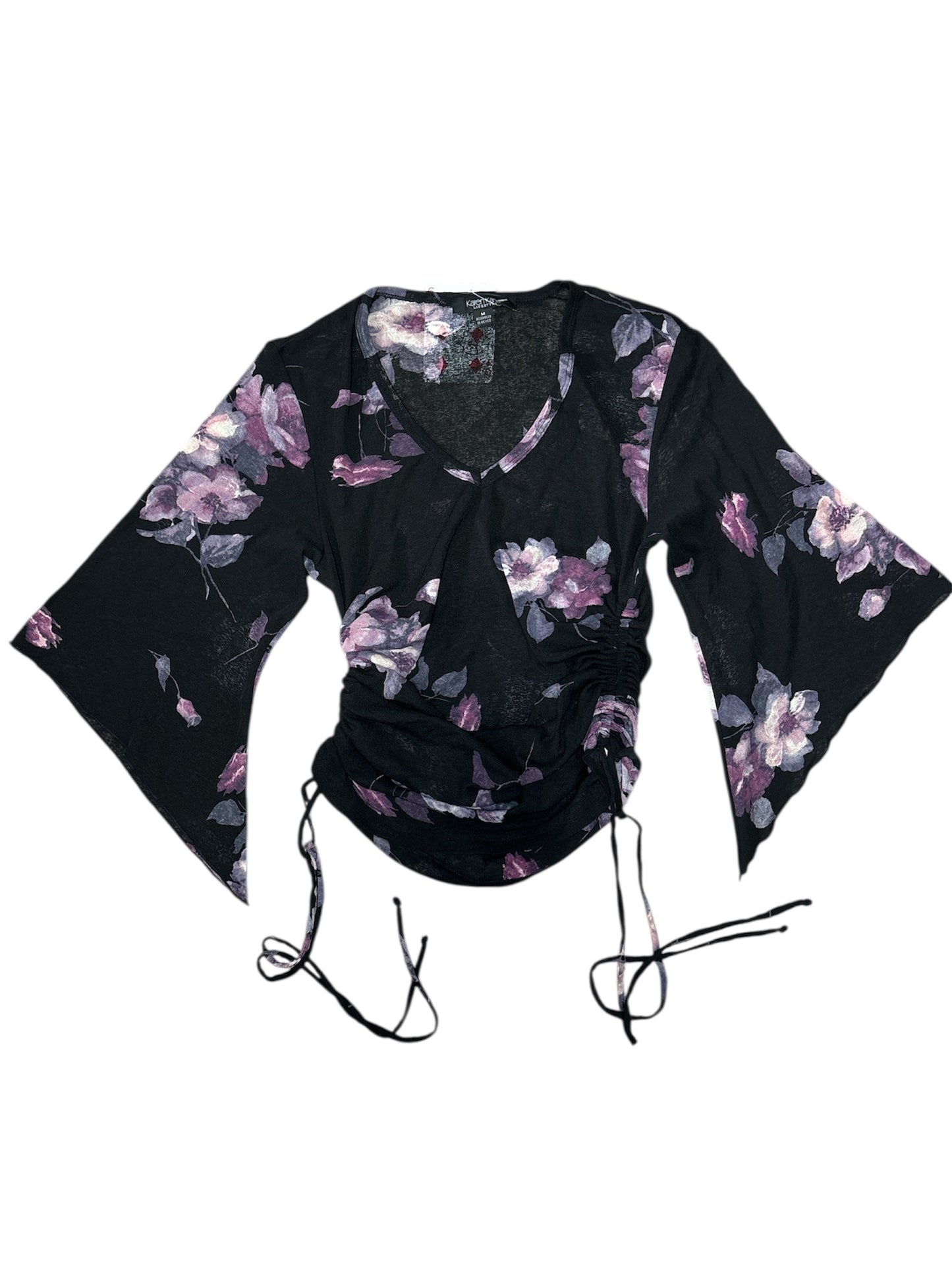 Karen Kane purple flower mesh top size M