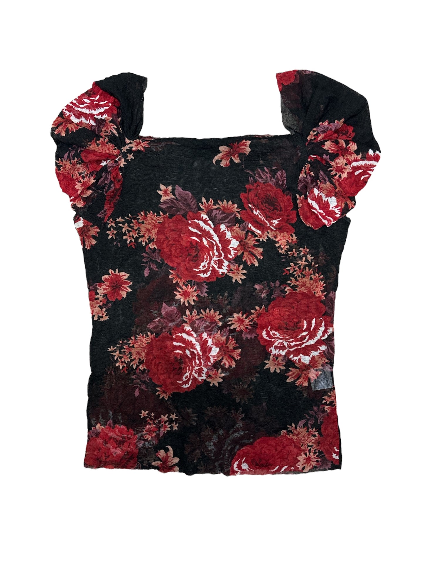 Camera mesh rose puff sleeve top size S
