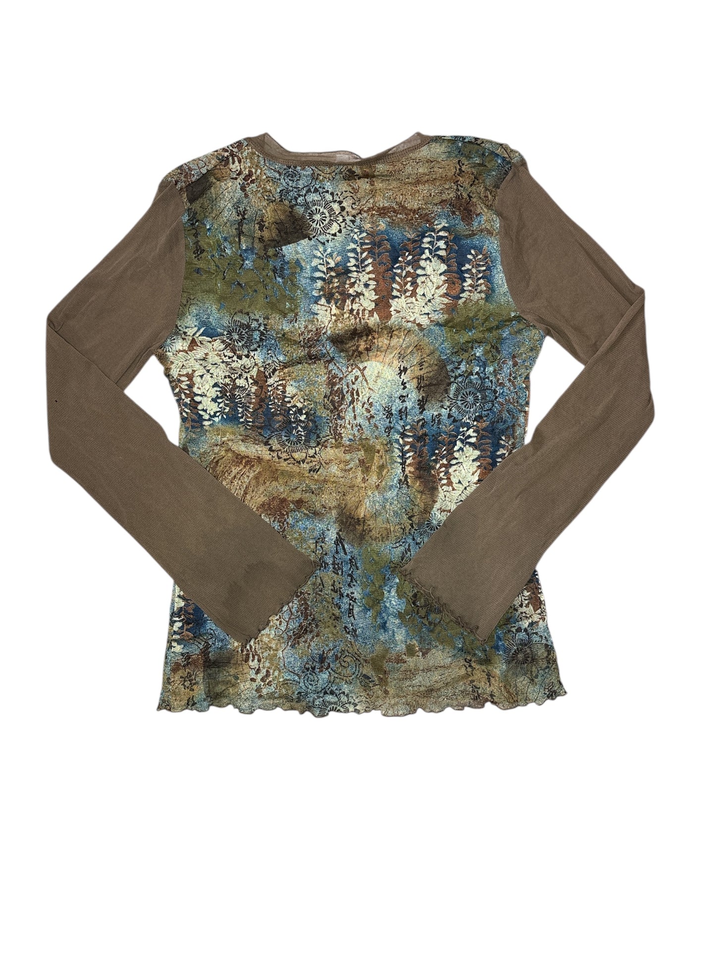 Jaqueline Riu brown floral mesh longsleeve size 3