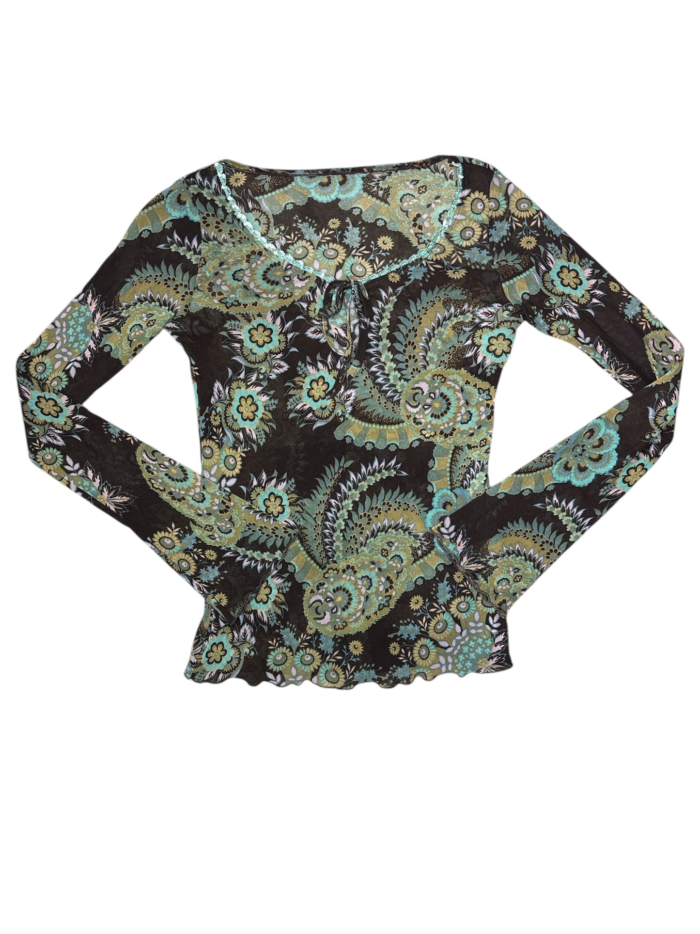 Italy green and brown floral longsleeve mesh size XS-S