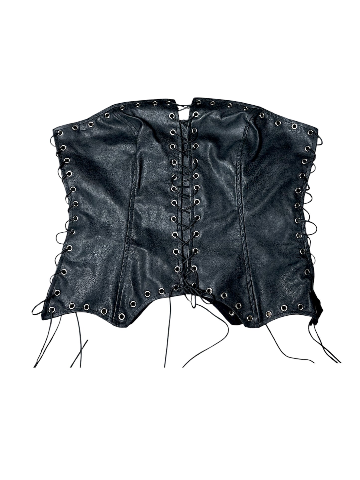 Pleather tie up strapless top size L