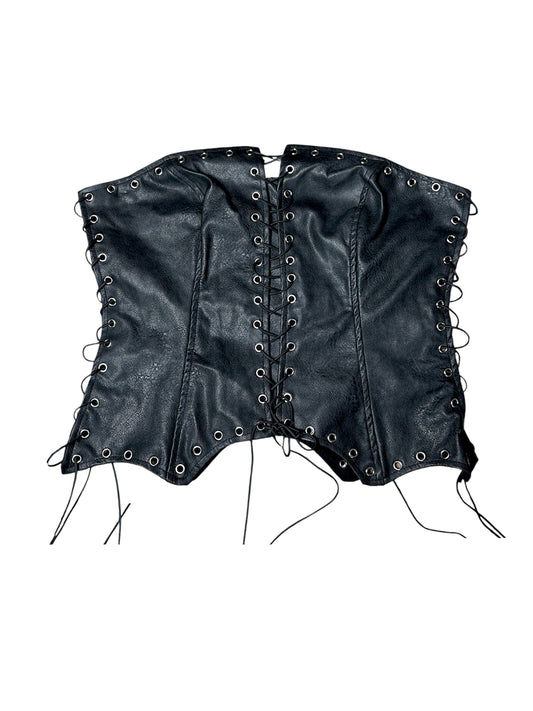 Pleather tie up strapless top size L
