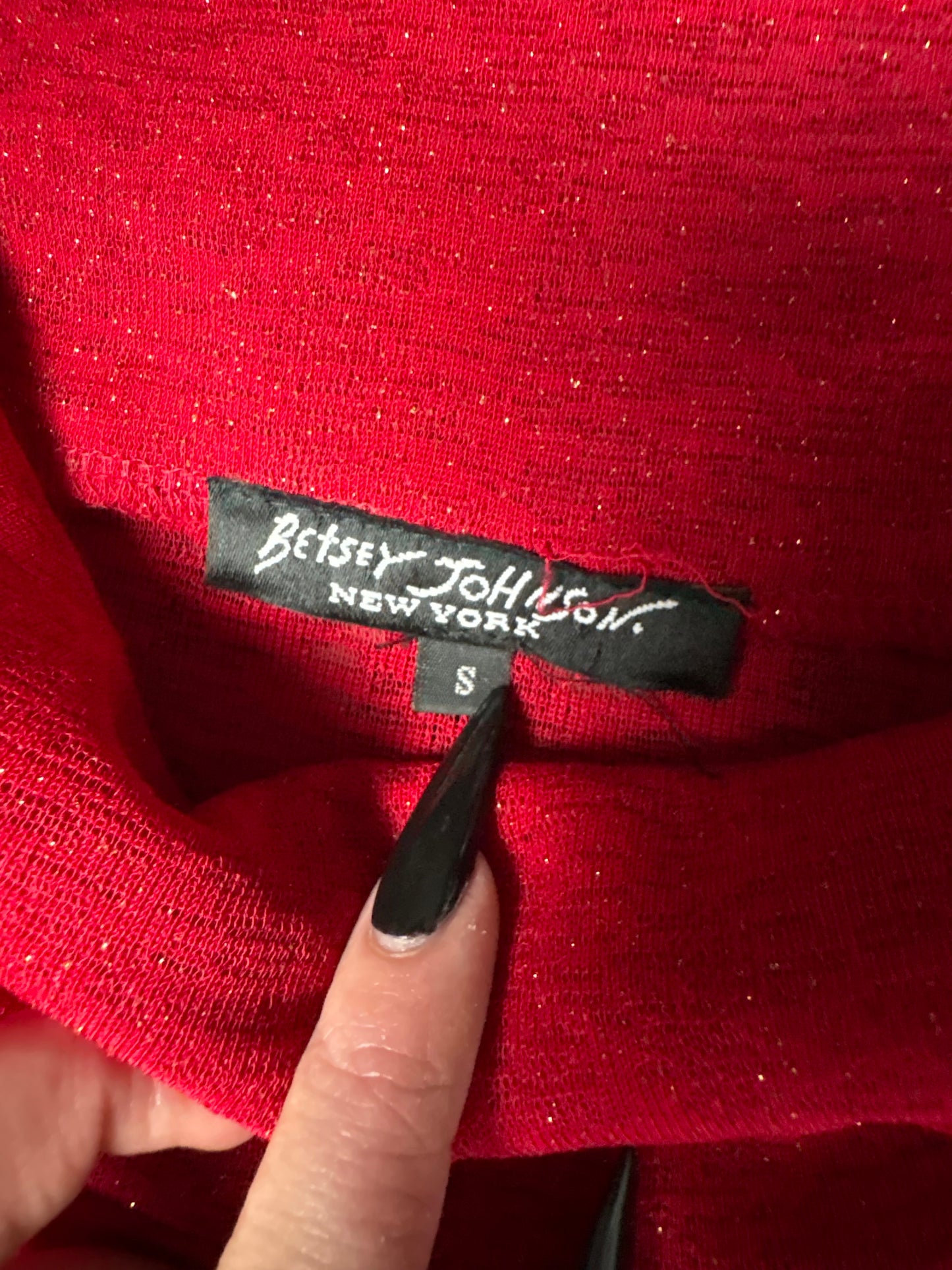 BETSEY JOHNSON red shimmer high neck mesh top size S