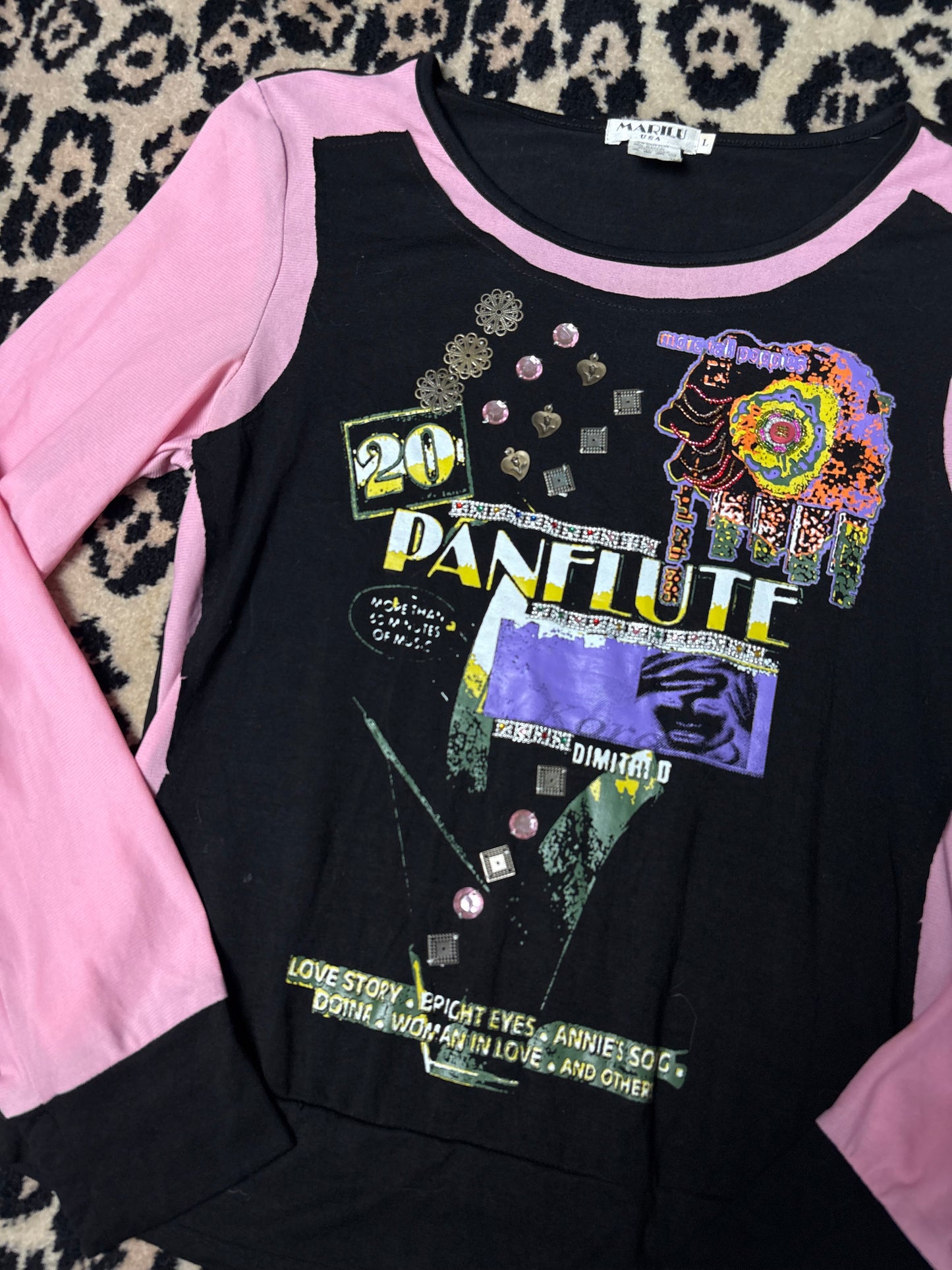 Colorful top with mesh sleeves and beads size M/L