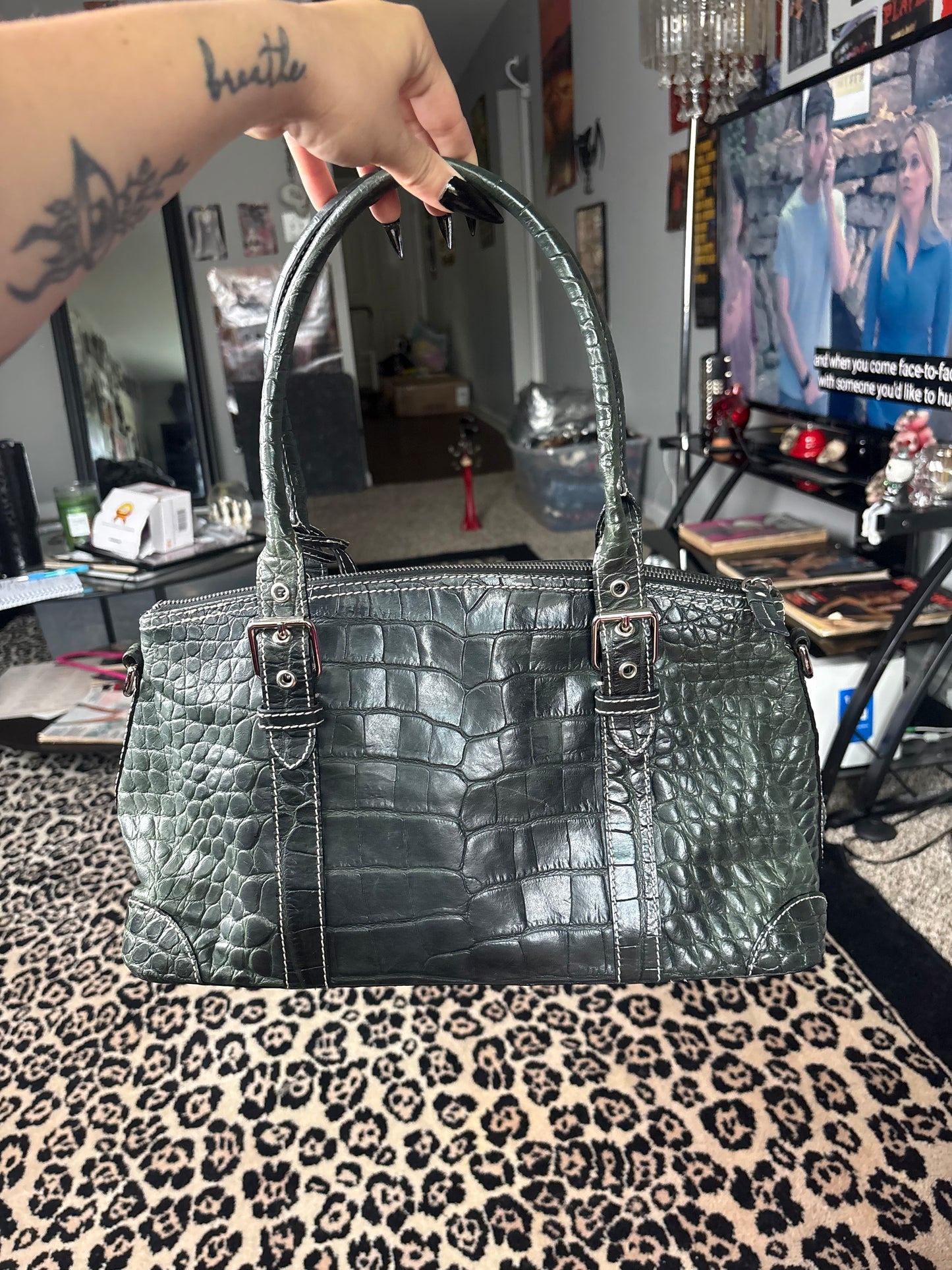 DOONEY AND BURKE green snakeskin bag