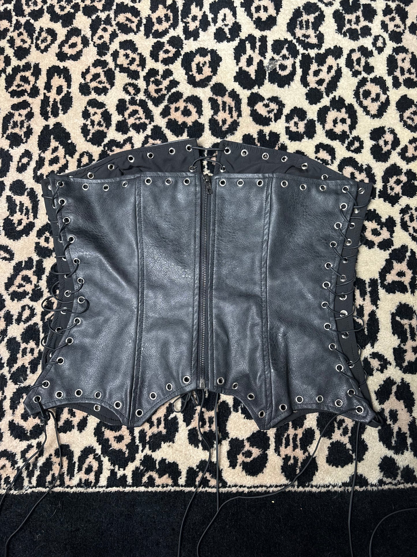 Pleather tie up strapless top size L