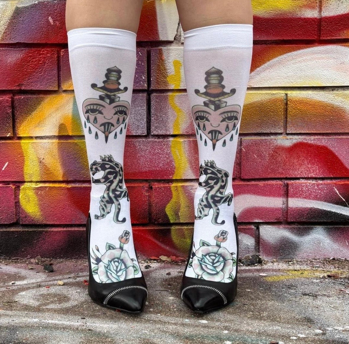 Printed under the knee socks