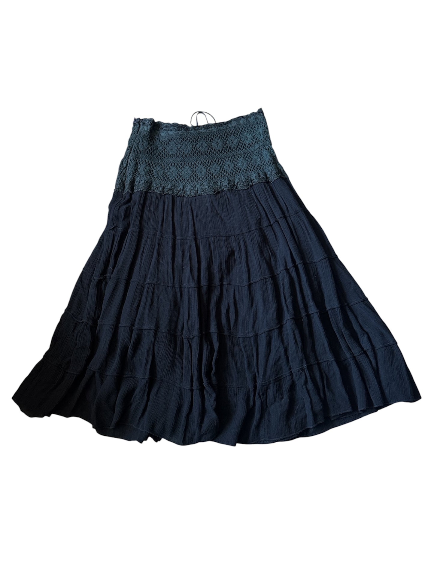 Black whimsy midi skirt waist 28in, hips 32 in