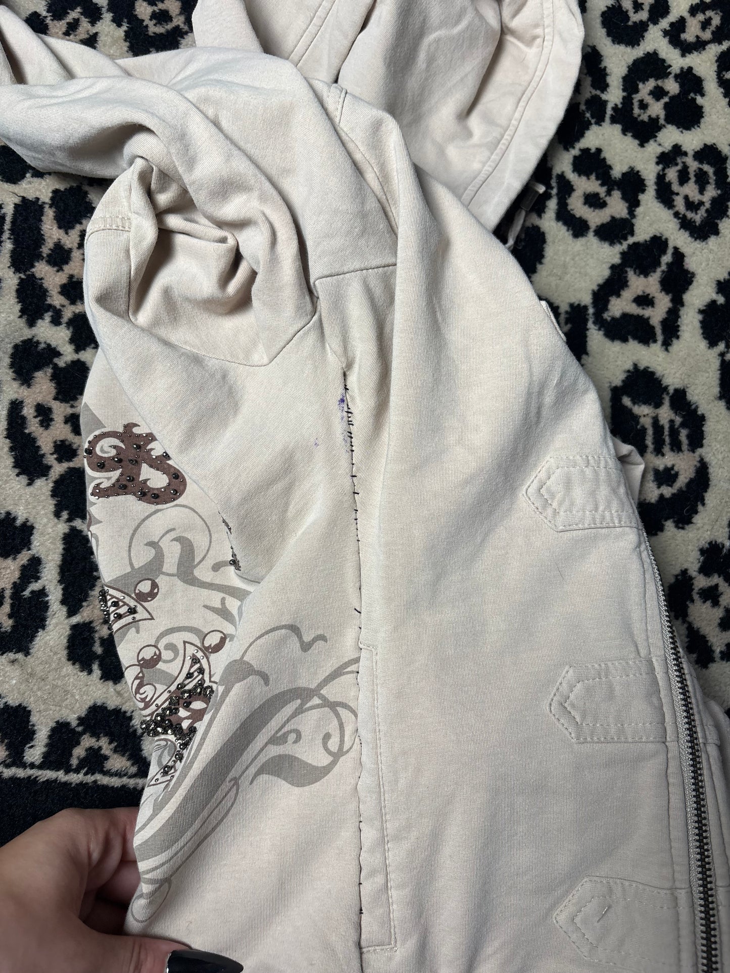 BCBG tan beaded zip up size M