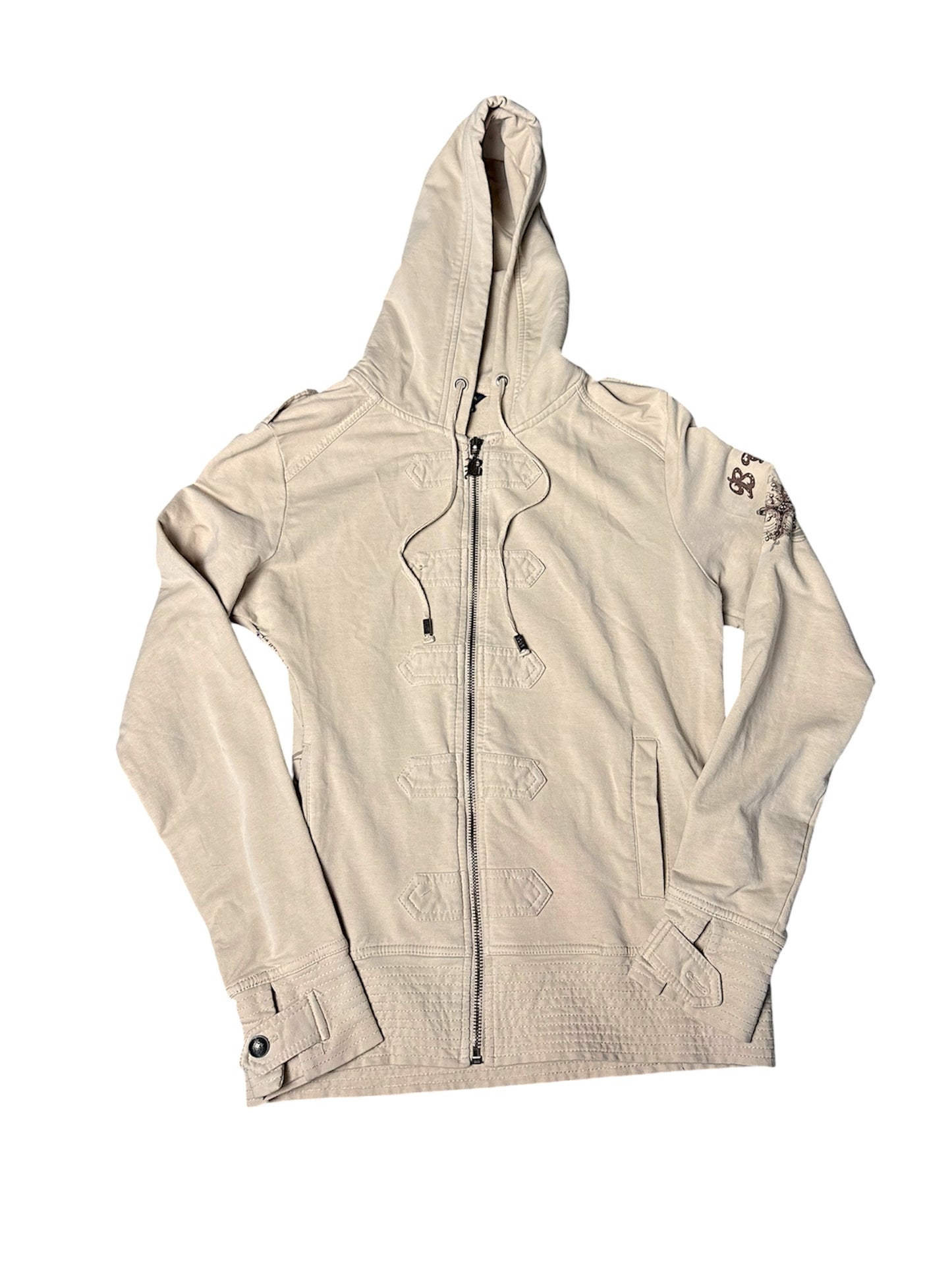 BCBG tan beaded zip up size M
