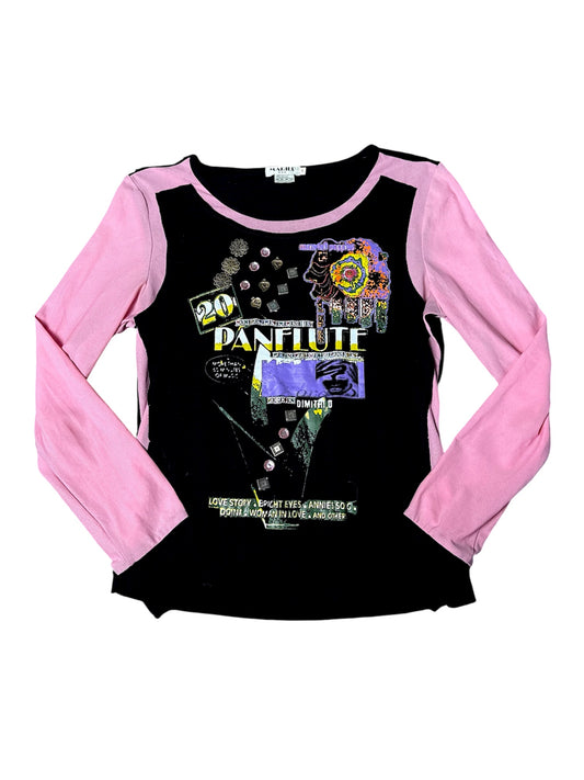 Colorful top with mesh sleeves and beads size M/L