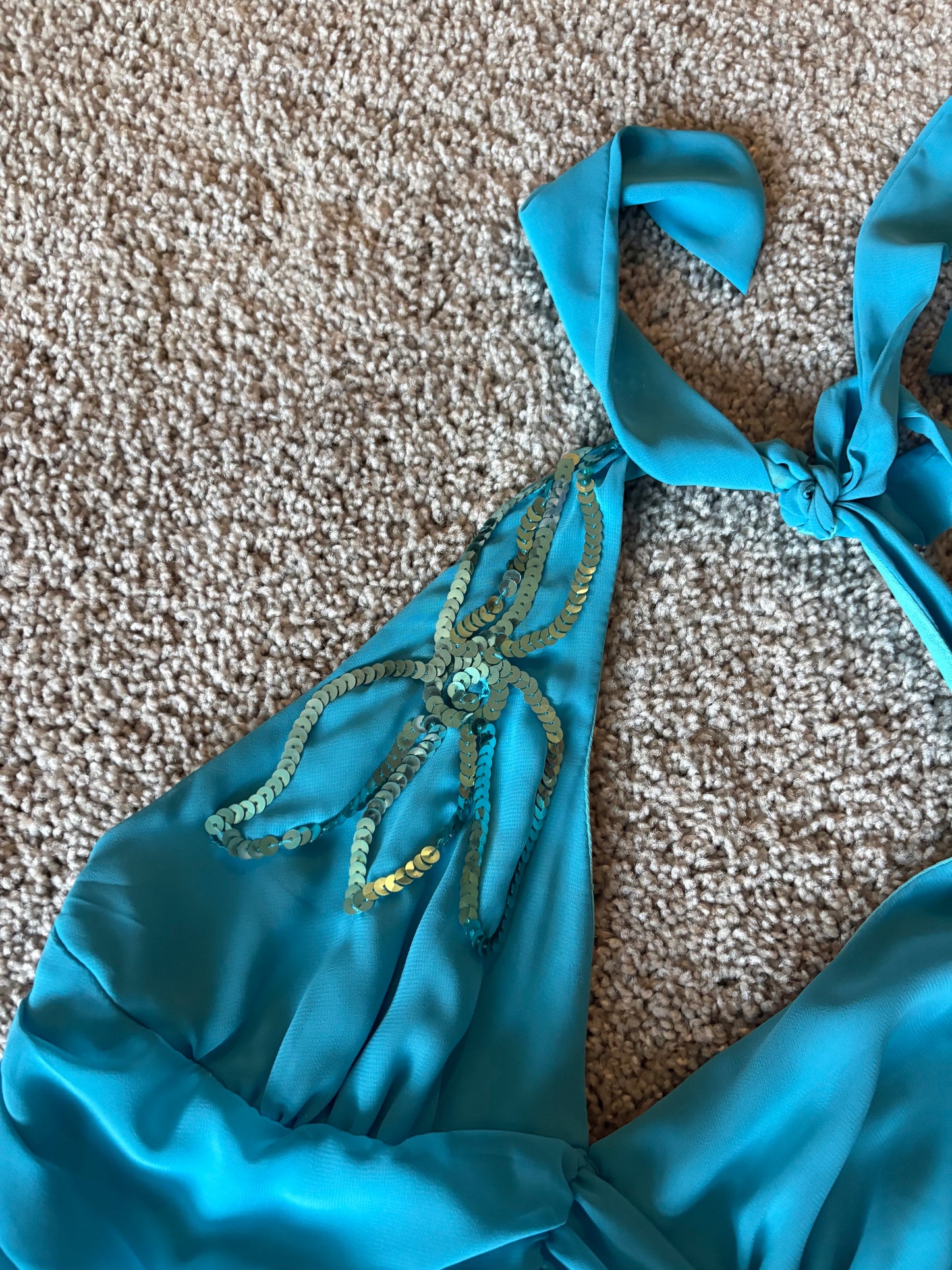 Blue flower sequin asymmetrical dress size 5