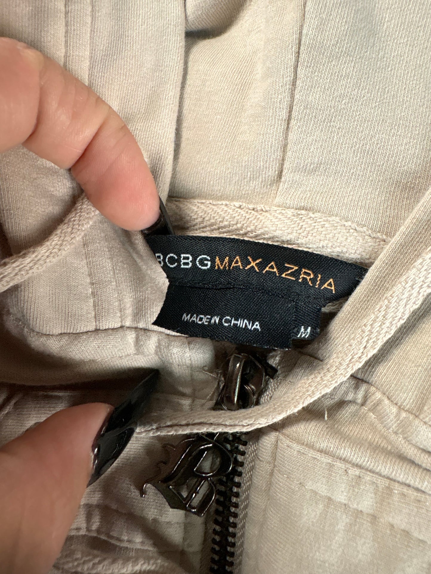 BCBG tan beaded zip up size M