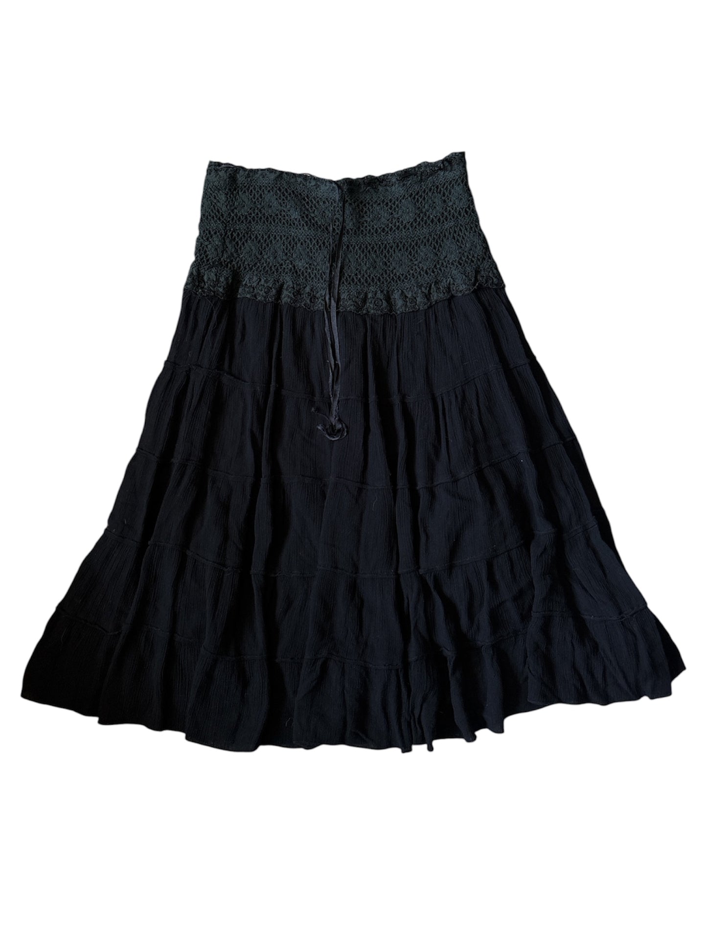 Black whimsy midi skirt waist 28in, hips 32 in