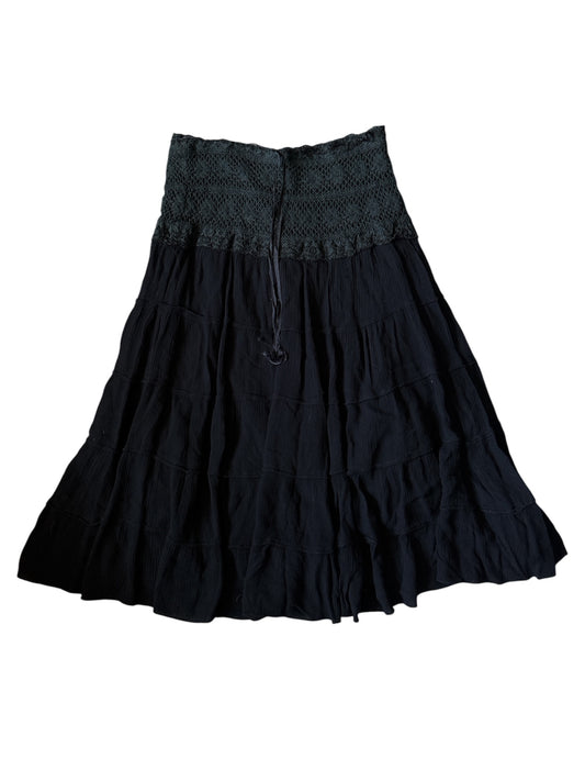 Black whimsy midi skirt waist 28in, hips 32 in