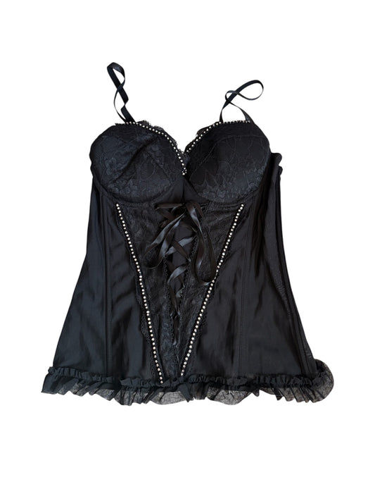 Black lace up rhinestone bustier top 38B