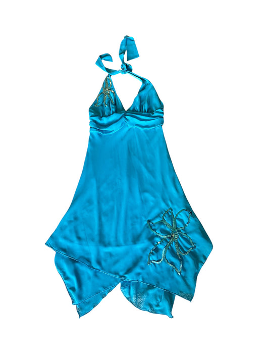 Blue flower sequin asymmetrical dress size 5