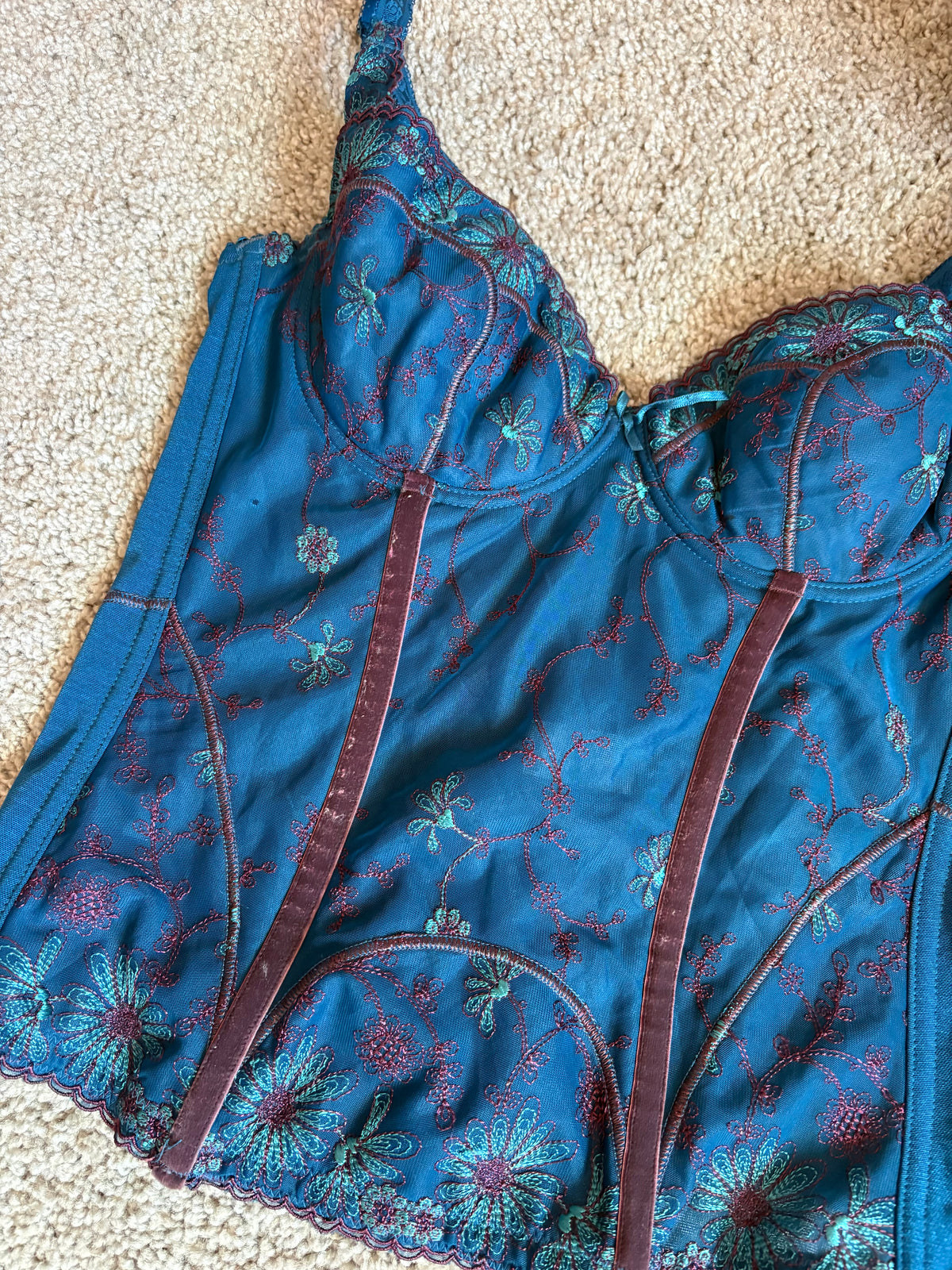 Blue floral bustier top size M, fits C cup