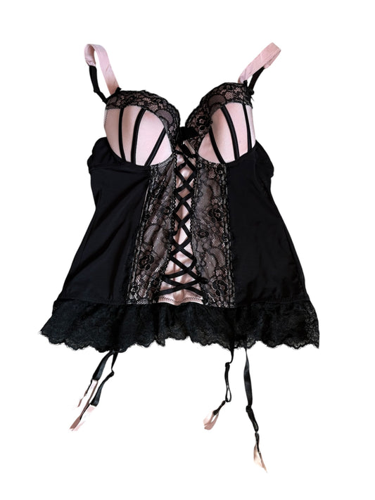 Baby pink & black bustier top NWT  size M/L, can adjust size with hooks in the back.