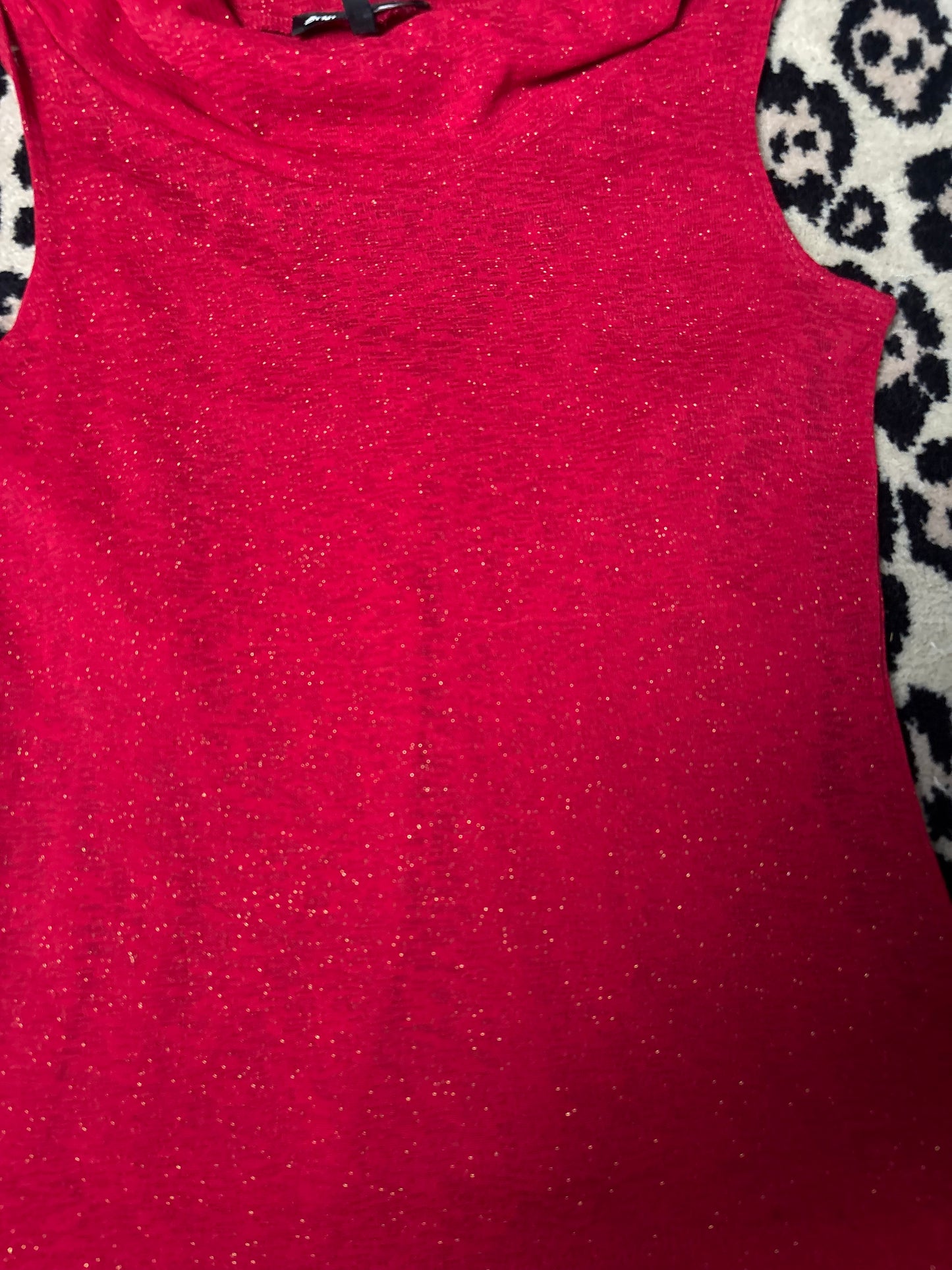 BETSEY JOHNSON red shimmer high neck mesh top size S