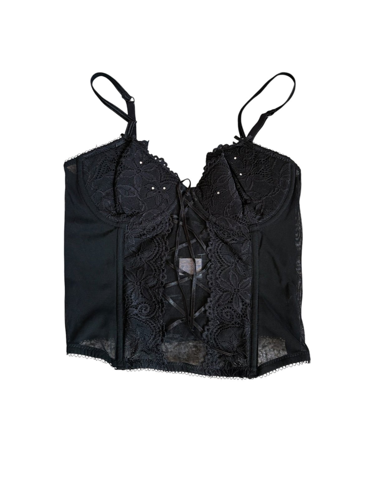 Black lace rhinestone cropped tank size 34B