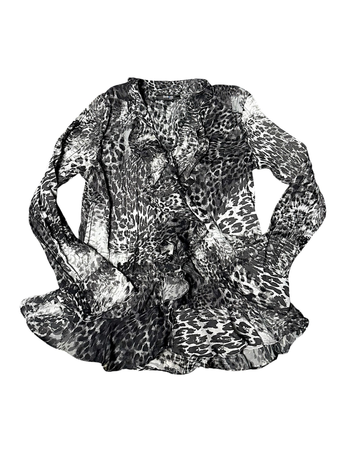 Ruffled animal print button down size 14P