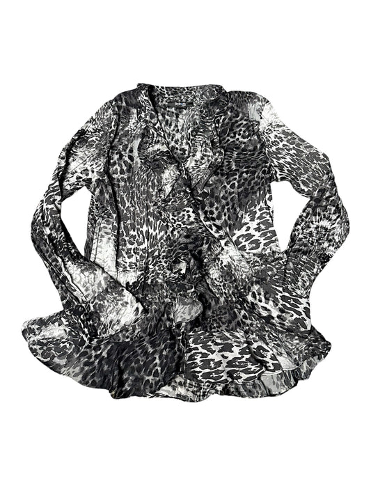 Ruffled animal print button down size 14P