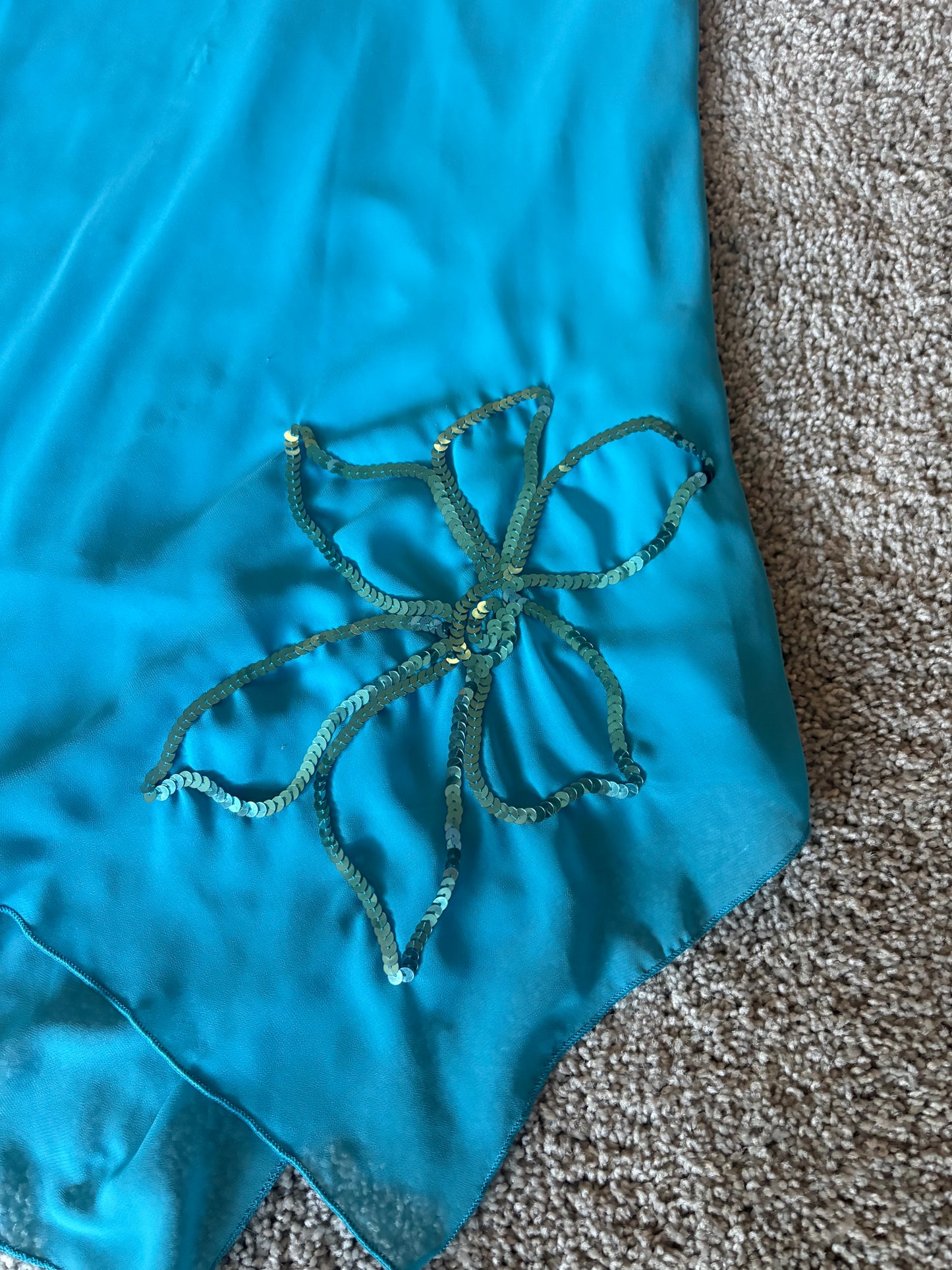 Blue flower sequin asymmetrical dress size 5