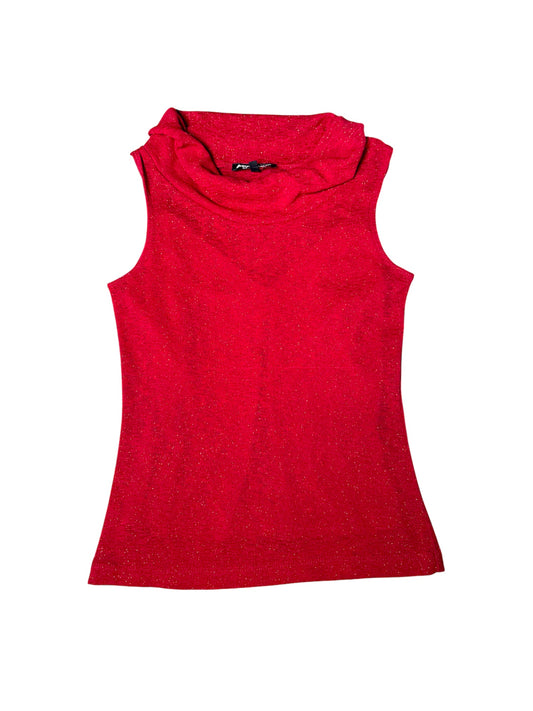 BETSEY JOHNSON red shimmer high neck mesh top size S