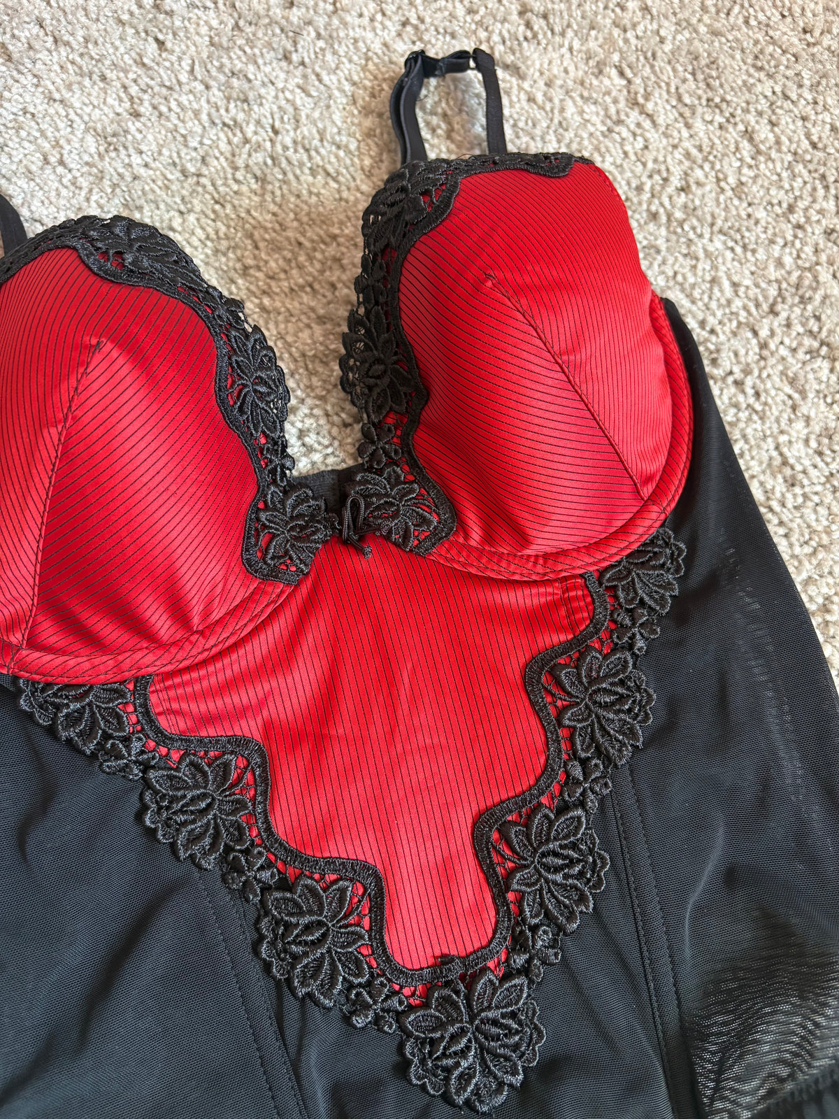 Red and black pinstriped bustier 34D