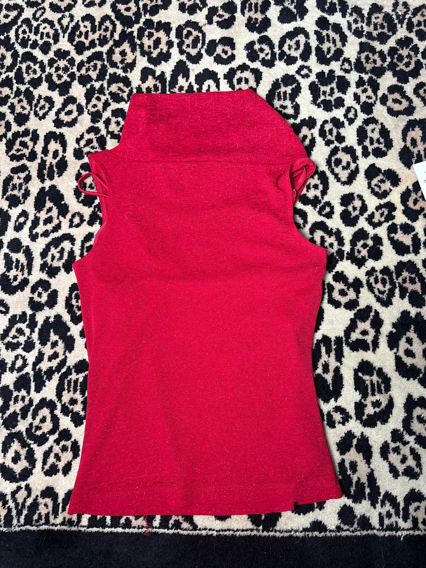 BETSEY JOHNSON red shimmer high neck mesh top size S
