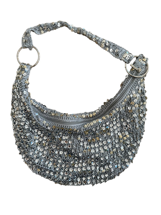 Silver Sequin Crochet Shoulder Bag
