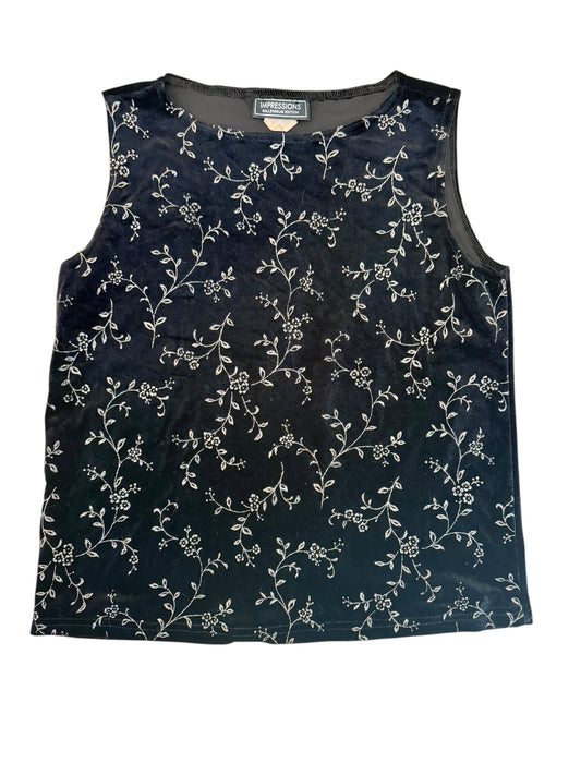 Black Velvet Gold Floral Vine Sleeveless Top Size Medium