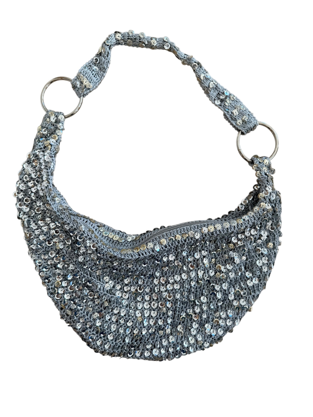 Silver Sequin Crochet Shoulder Bag