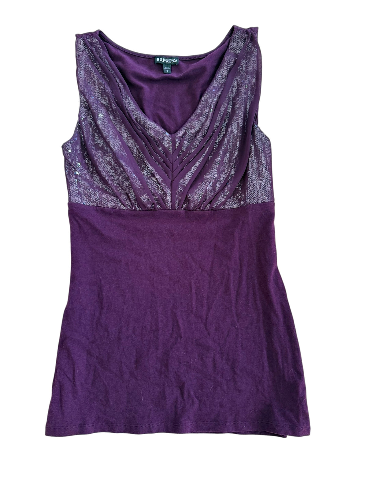 Plum sequin And Mesh V-neck sleeveless top Size Small ￼