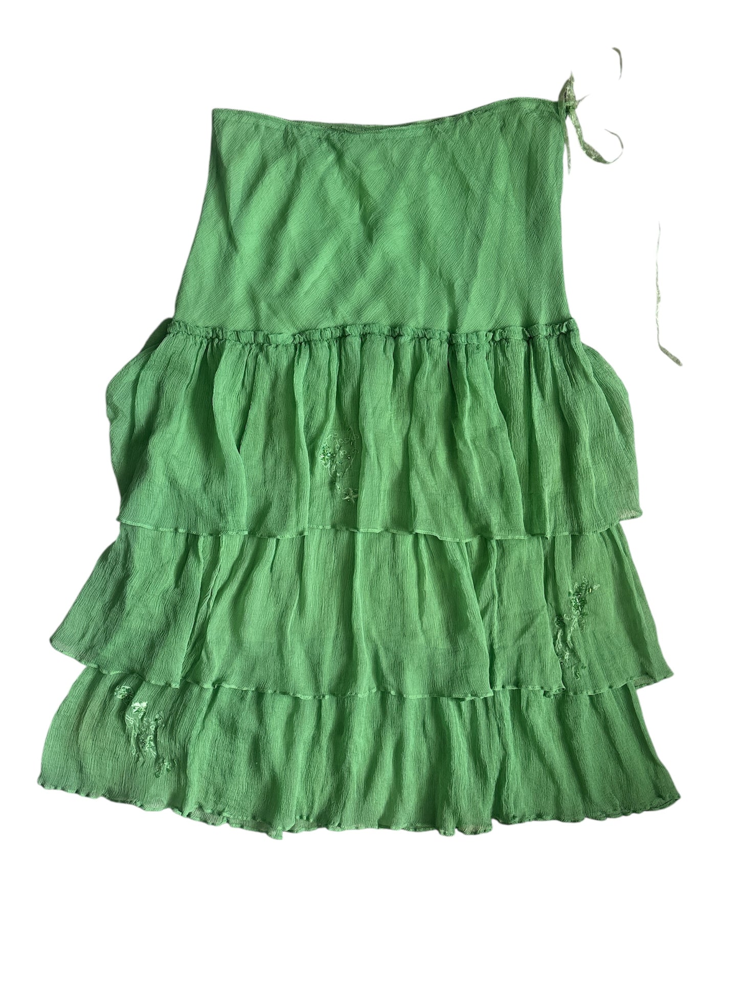 Silk ruffle maxi w beading & embroidery size L-XL