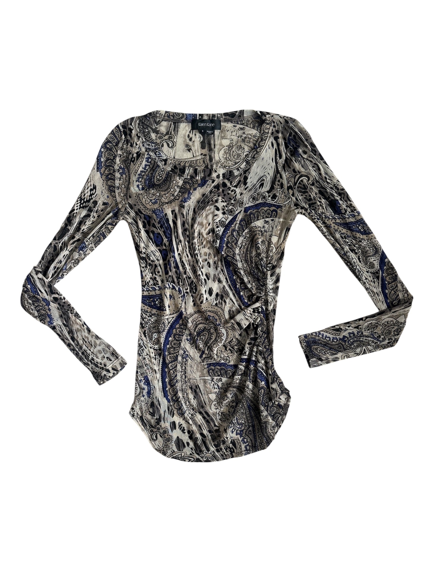 Sheer micro mesh patterned ls with ruched side size s