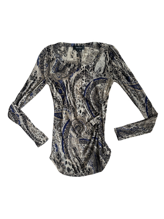 Sheer micro mesh patterned ls with ruched side size s