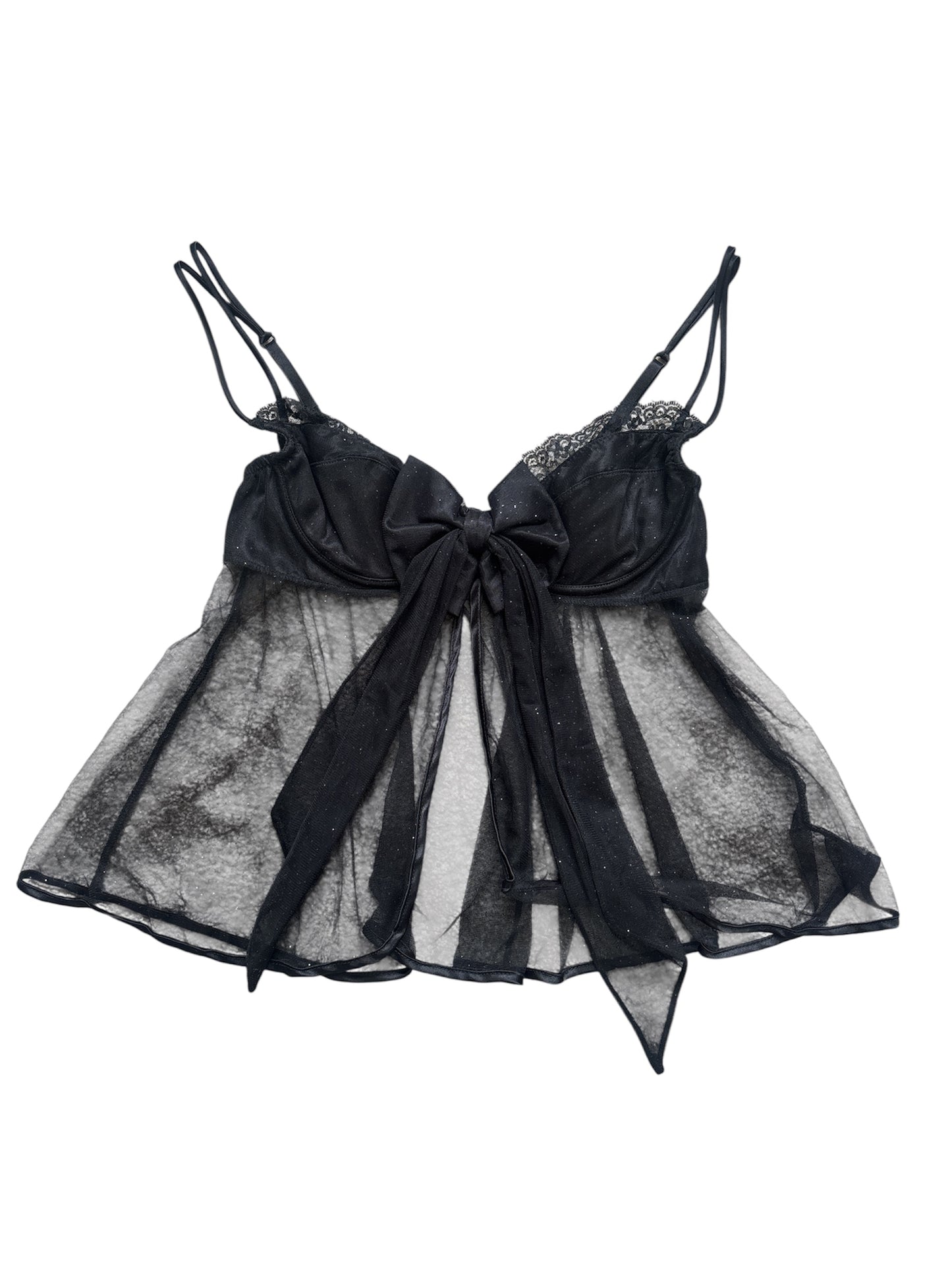 Shirley of Hollywood shimmery sheer open front bow tank size xl