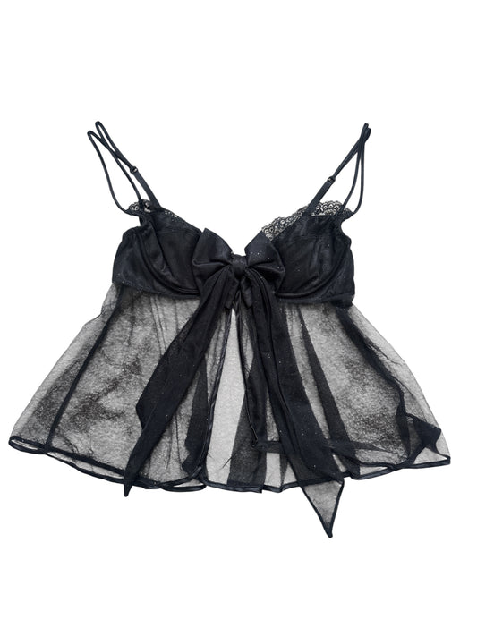 Shirley of Hollywood shimmery sheer open front bow tank size xl