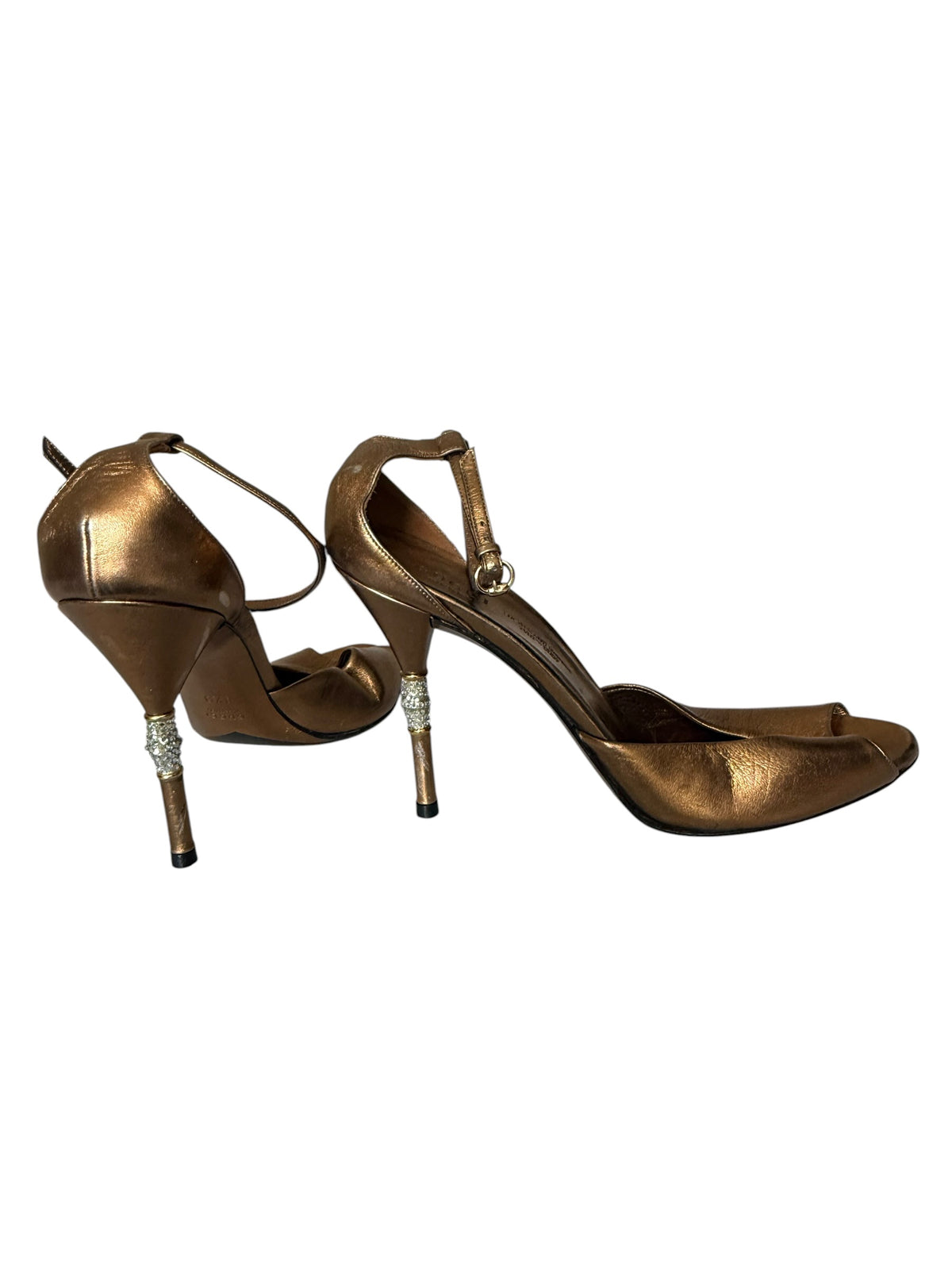 Gucci Crystal Bamboo Peep Toe D'Orsay Heels Size 8.5