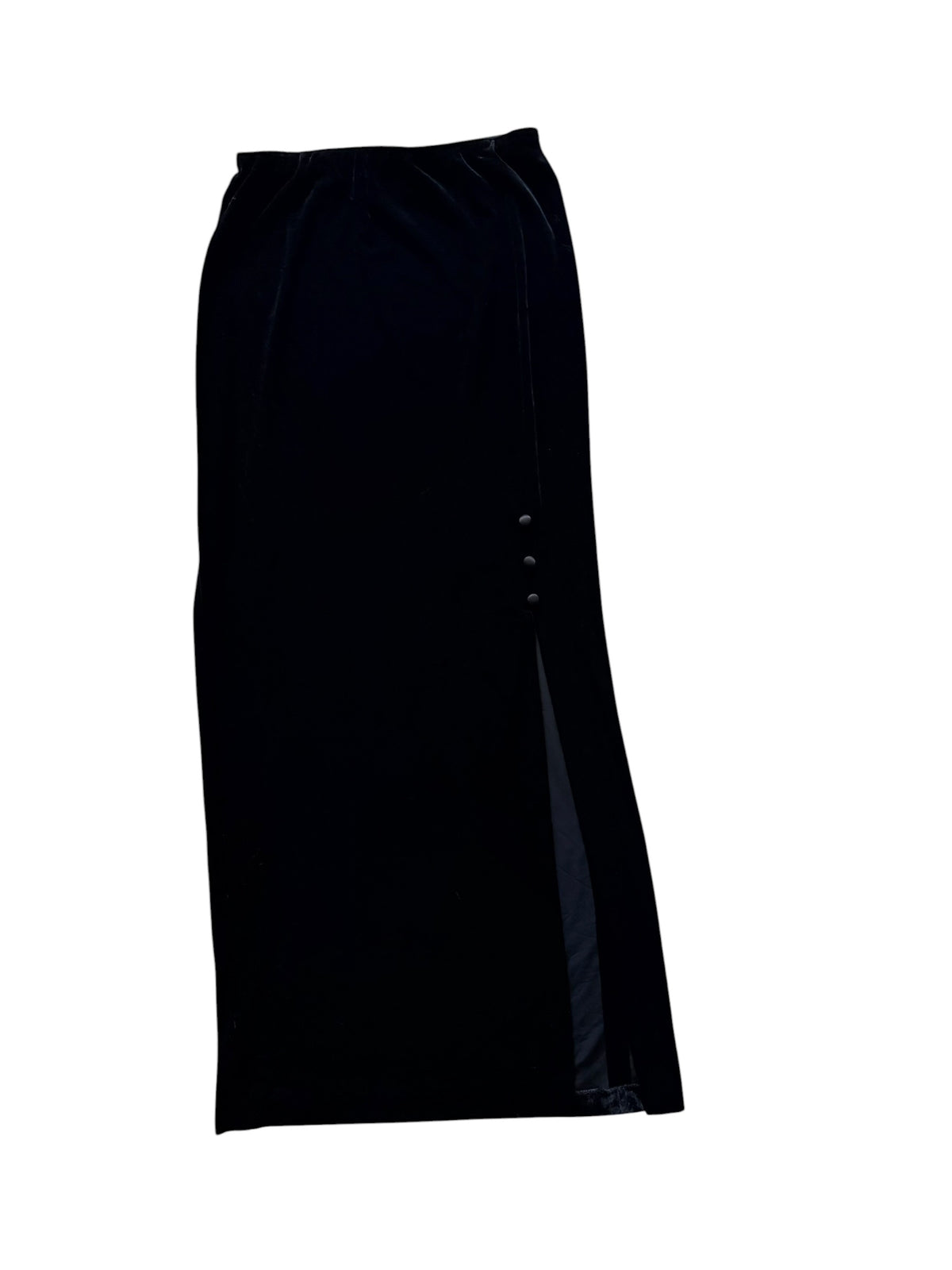 Black Velvet Maxi Skirt Button Detail With Side Slit Size S