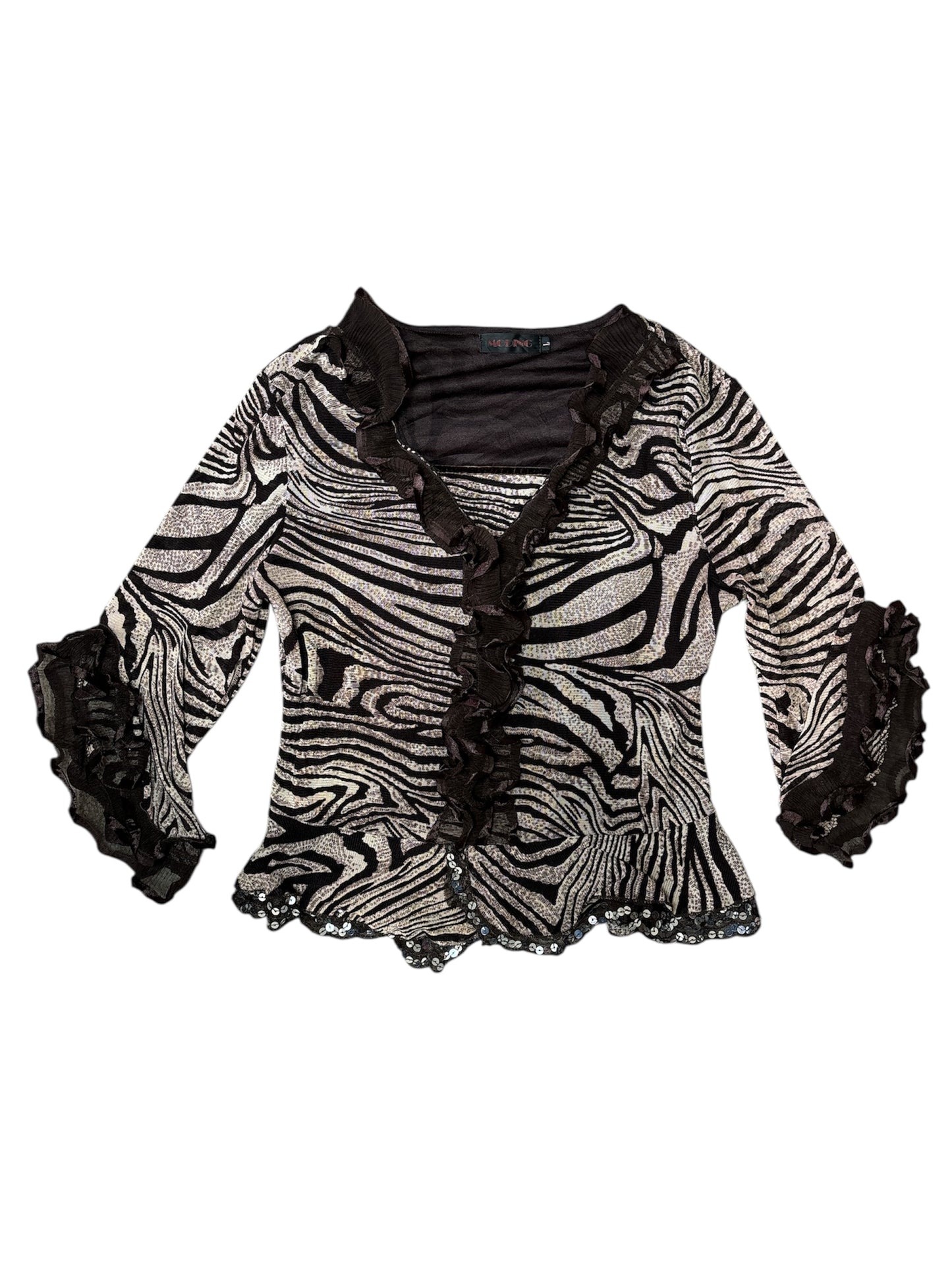 Moding zebra ruffle sequin top size L