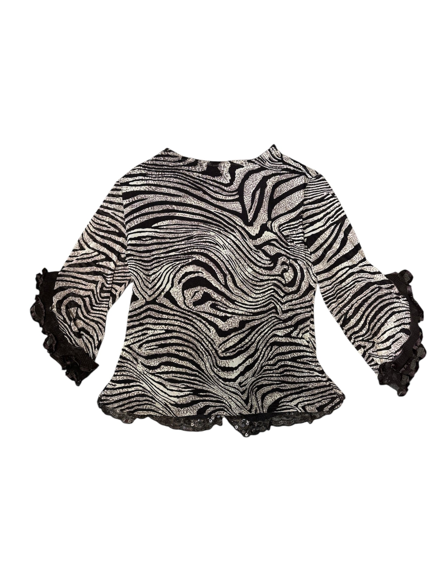 Moding zebra ruffle sequin top size L