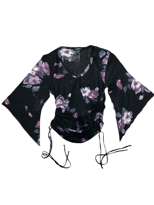 Karen Kane purple flower mesh top size M