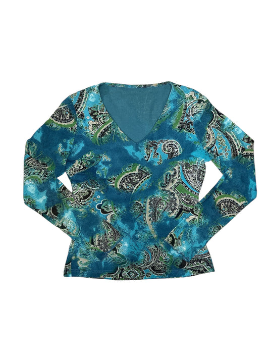 Blue and green graphic mesh long sleeve size s/m