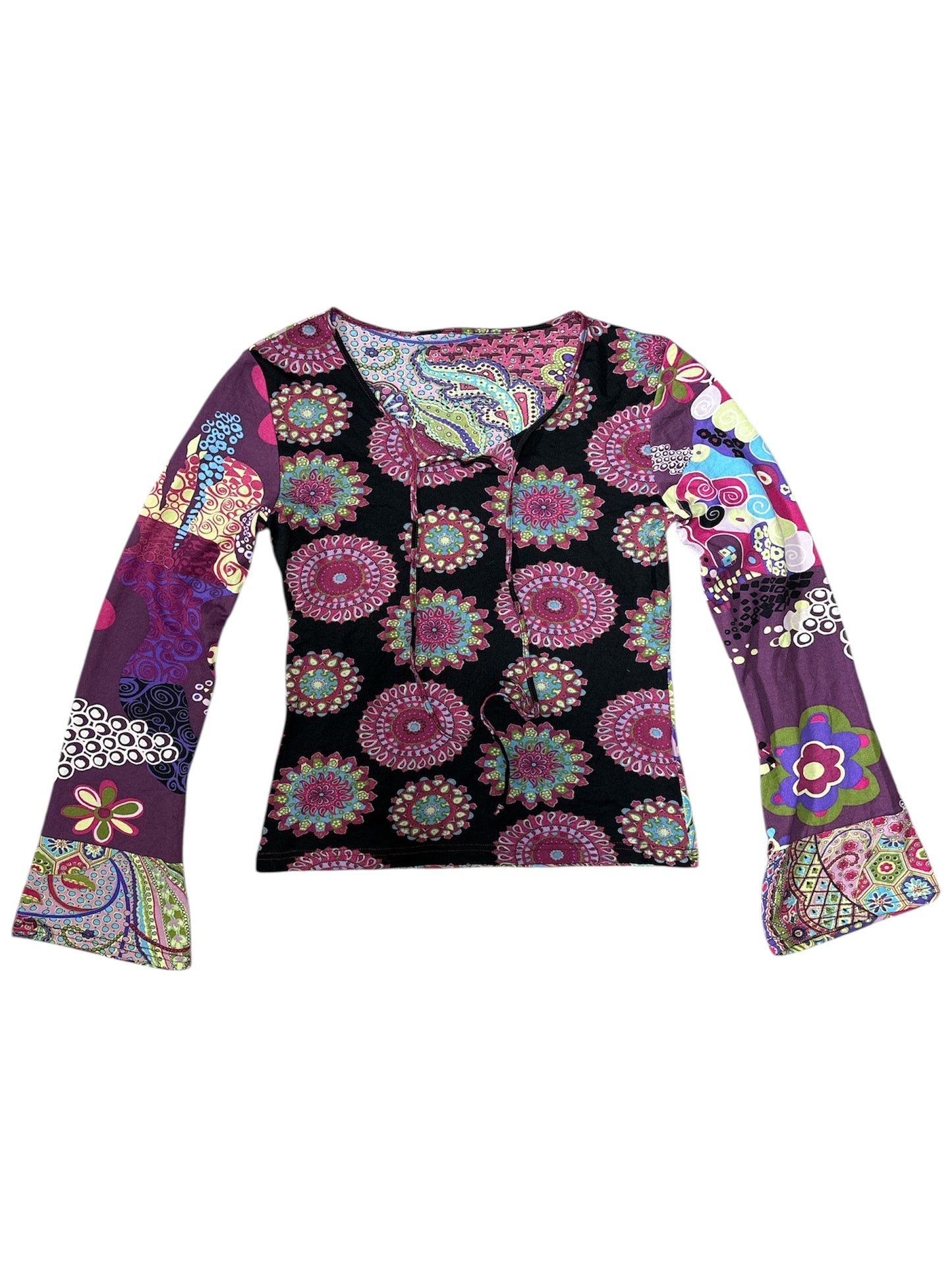 Multi patterned colorful belle sleeve top size S