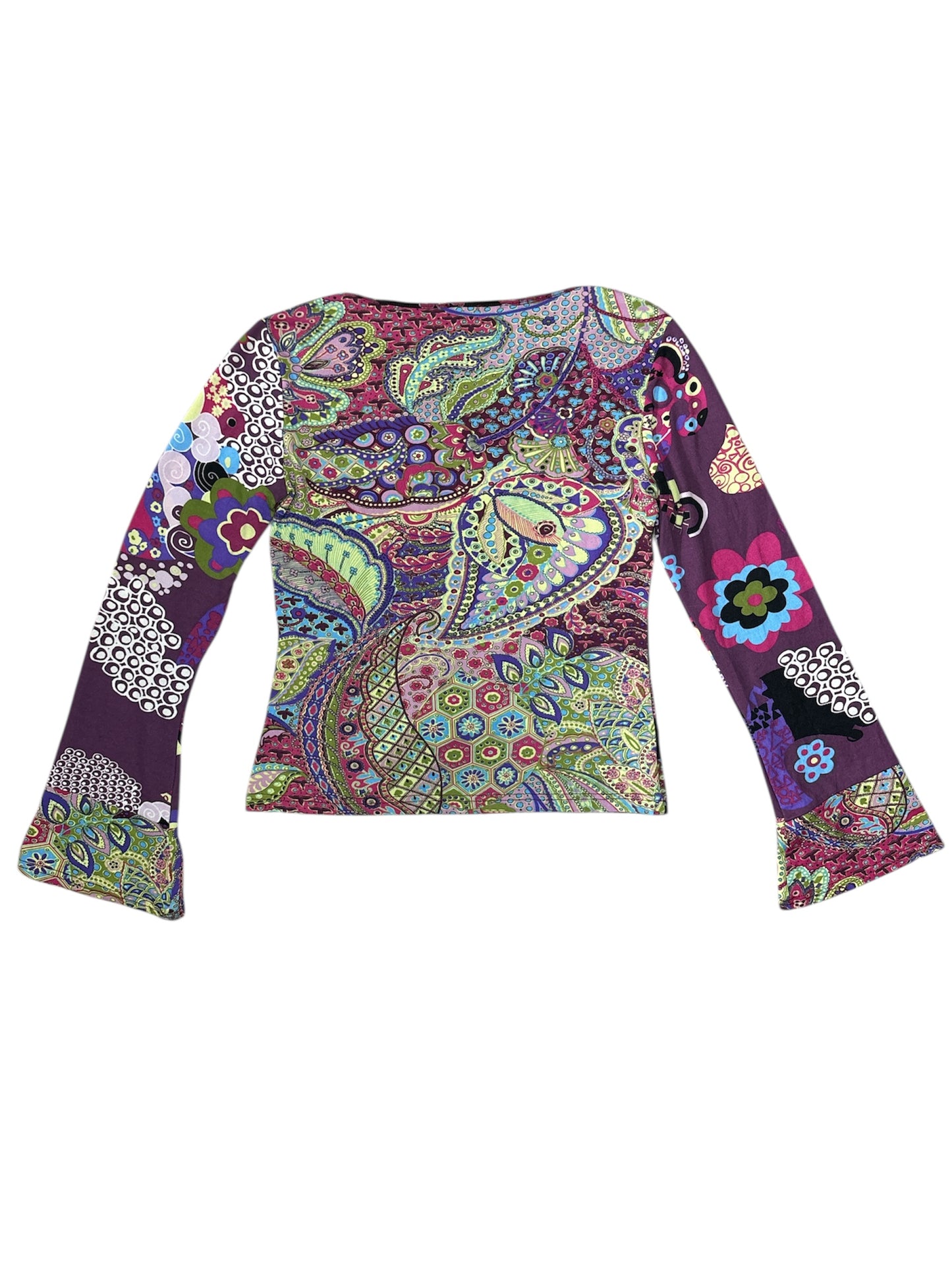 Multi patterned colorful belle sleeve top size S